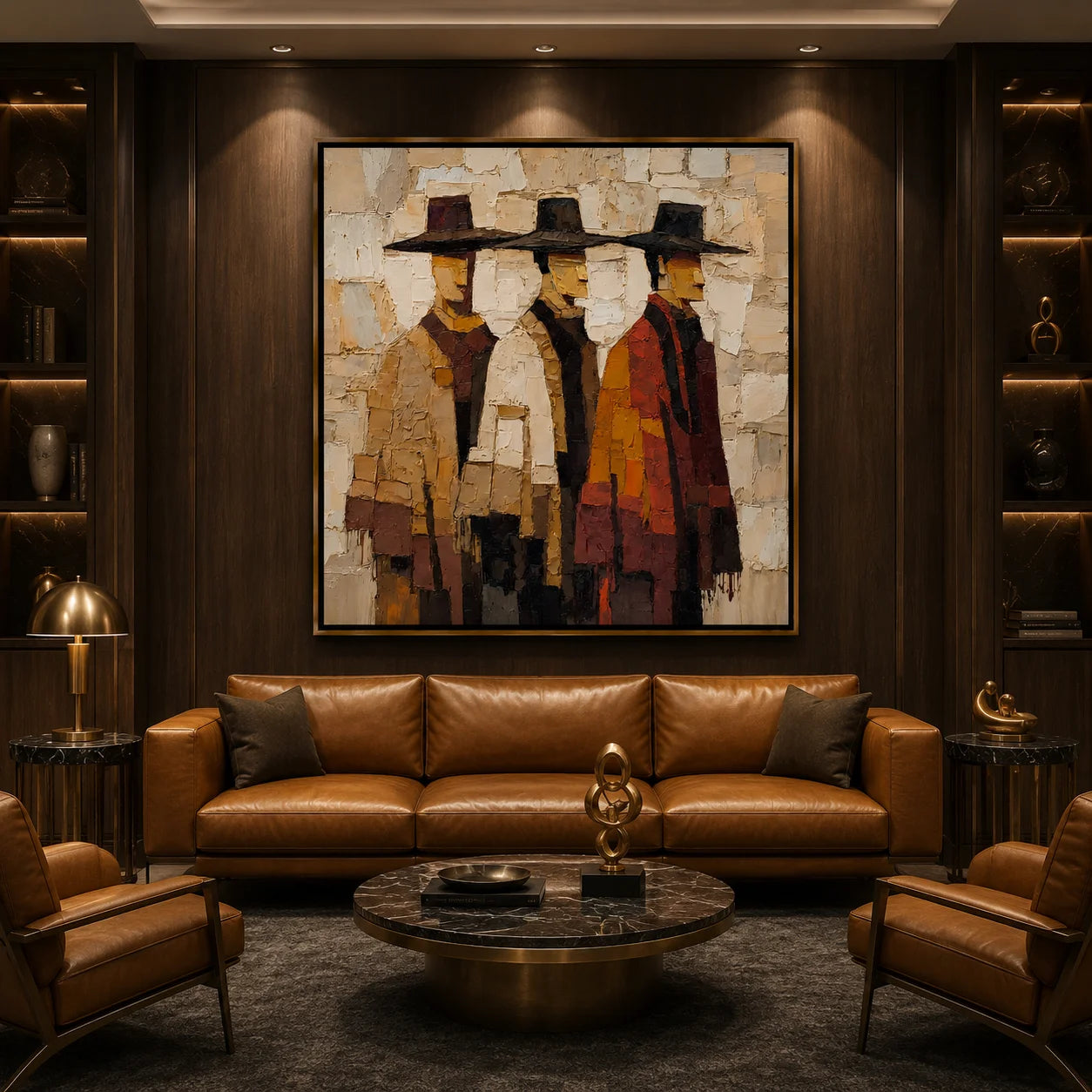 Three Cowboys Hand-Painted Oil Painting | Western Figurative Wall Art with Textured Palette Knife Detail #OA 1009