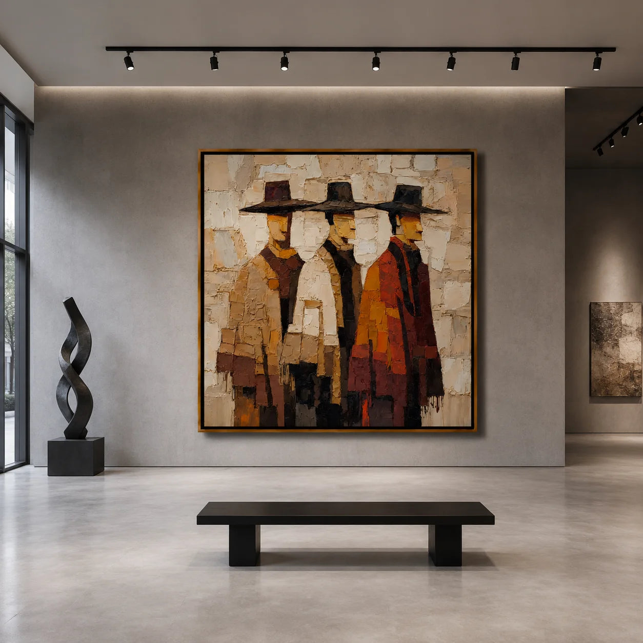 Three Cowboys Hand-Painted Oil Painting | Western Figurative Wall Art with Textured Palette Knife Detail #OA 1009