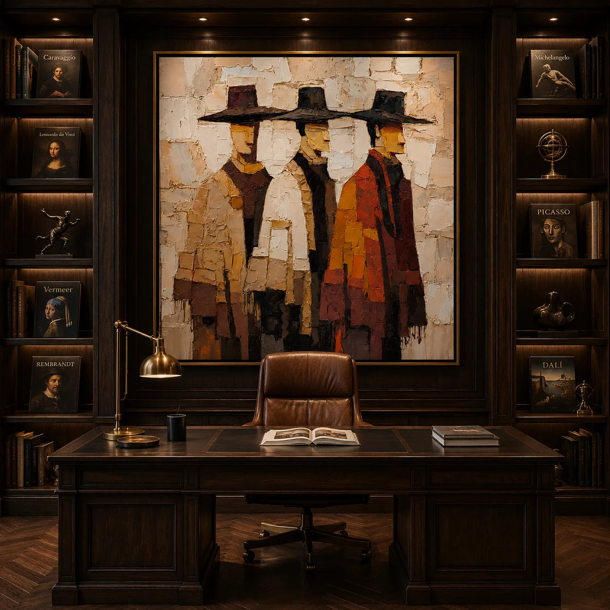 Three Cowboys Hand-Painted Oil Painting | Western Figurative Wall Art with Textured Palette Knife Detail #OA 1009