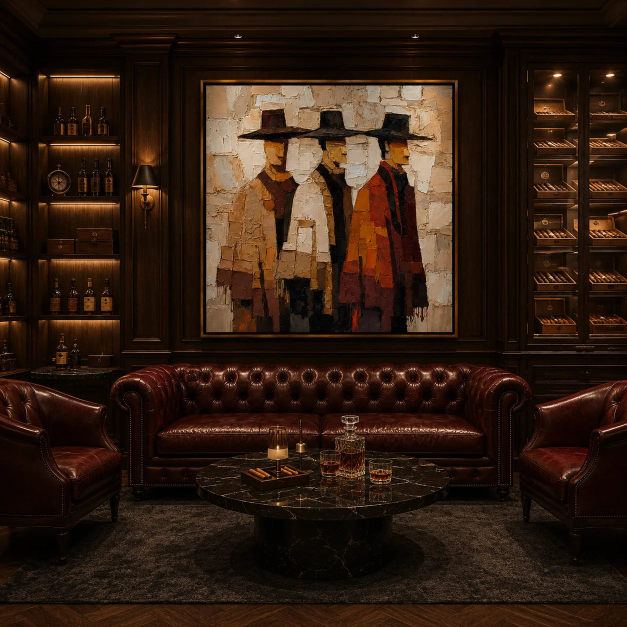 Three Cowboys Hand-Painted Oil Painting | Western Figurative Wall Art with Textured Palette Knife Detail #OA 1009