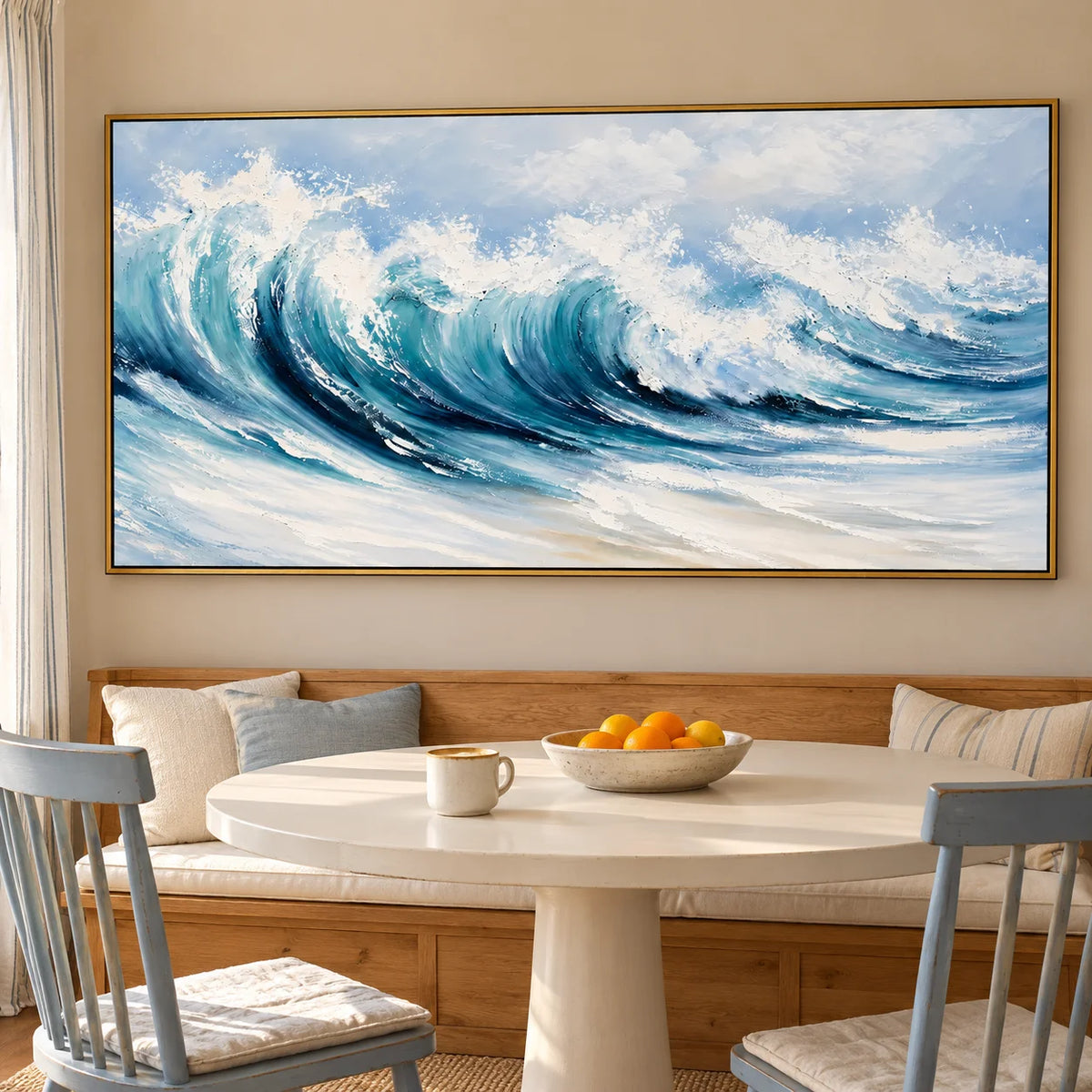 Ownanart Turquoise Ocean Wave Oil Painting – Hand-Painted Textured Coastal Wall Art