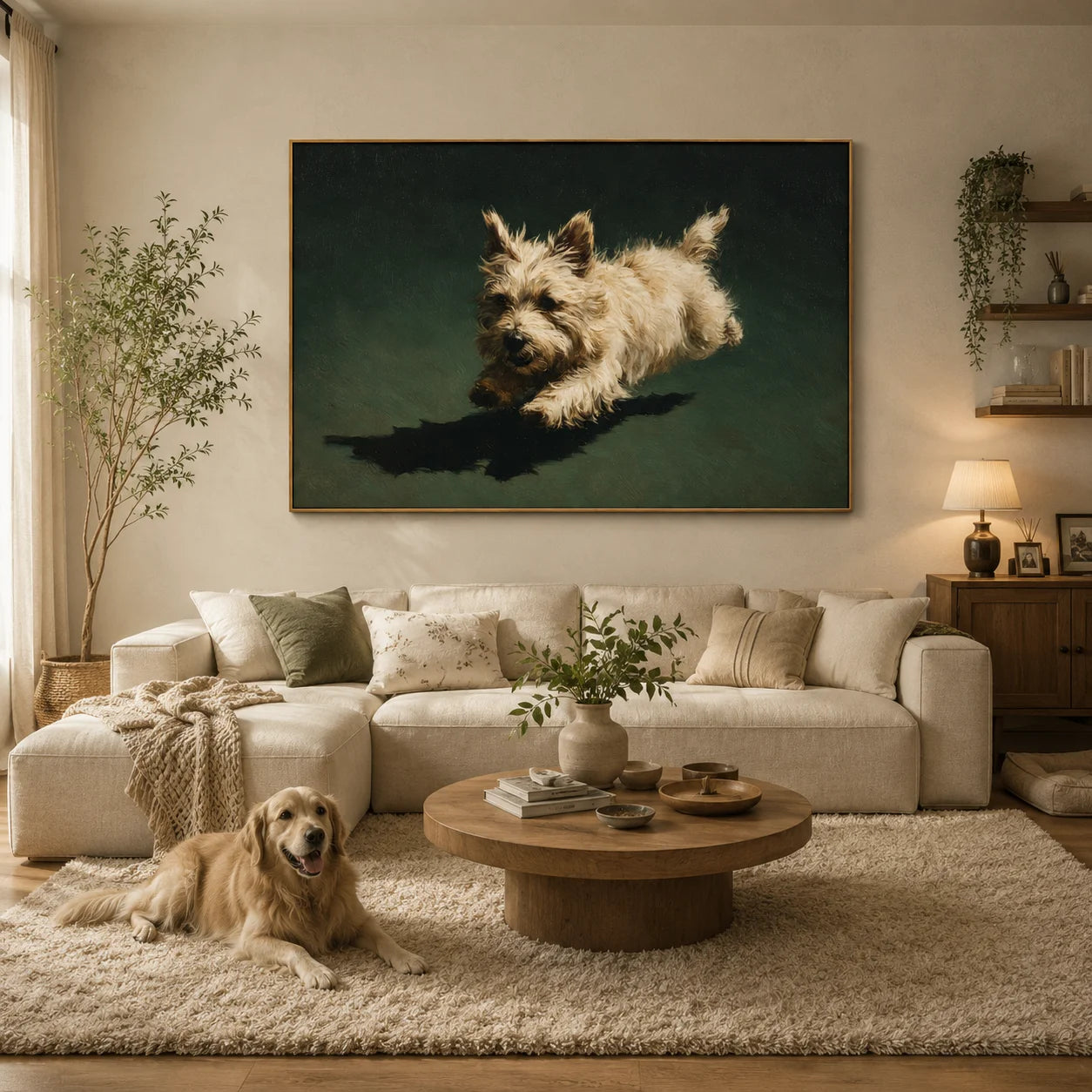 Westie Dog Portrait Hand-Painted Oil Painting, Running White Terrier Pet Wall Art # OA 1039