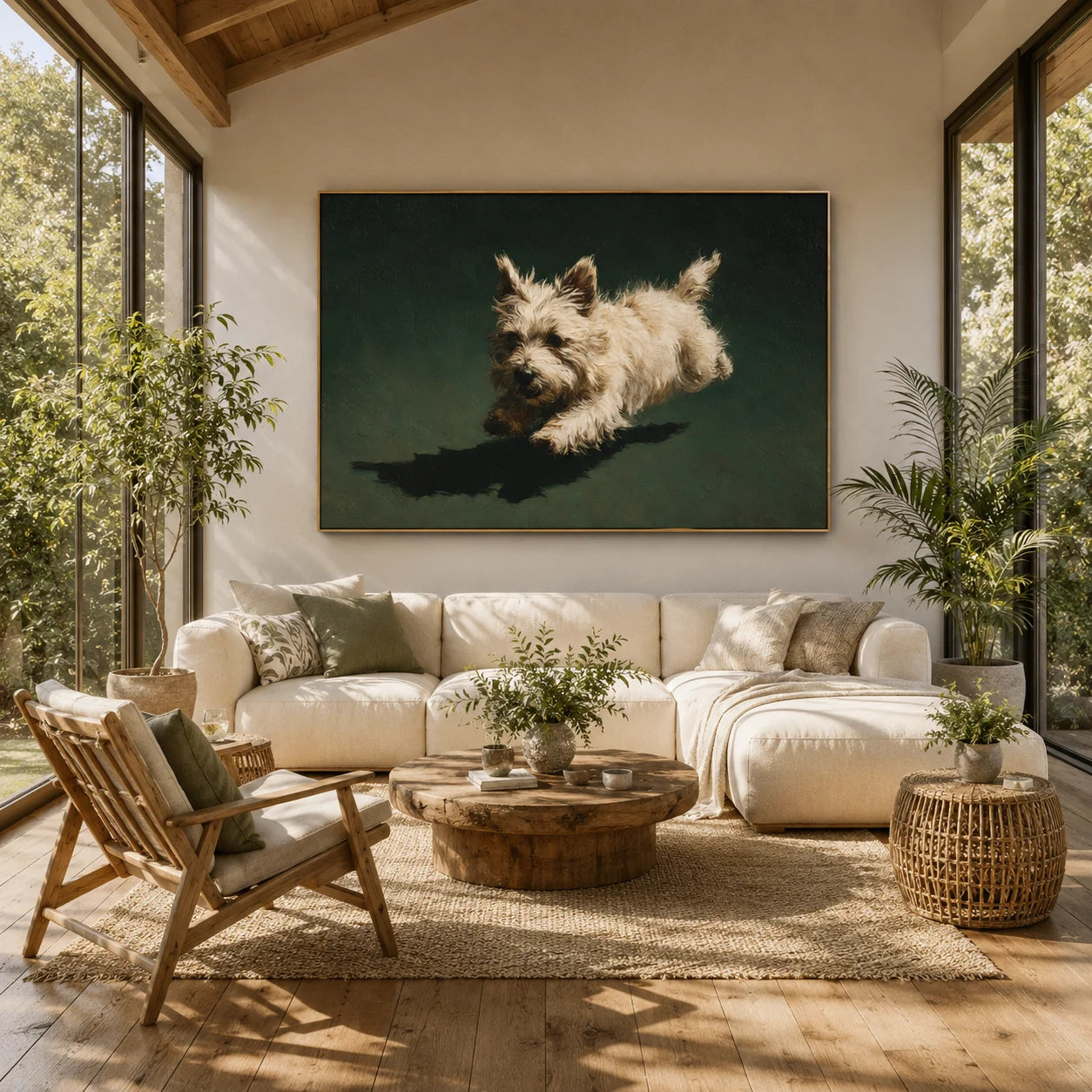 Westie Dog Portrait Hand-Painted Oil Painting, Running White Terrier Pet Wall Art # OA 1039