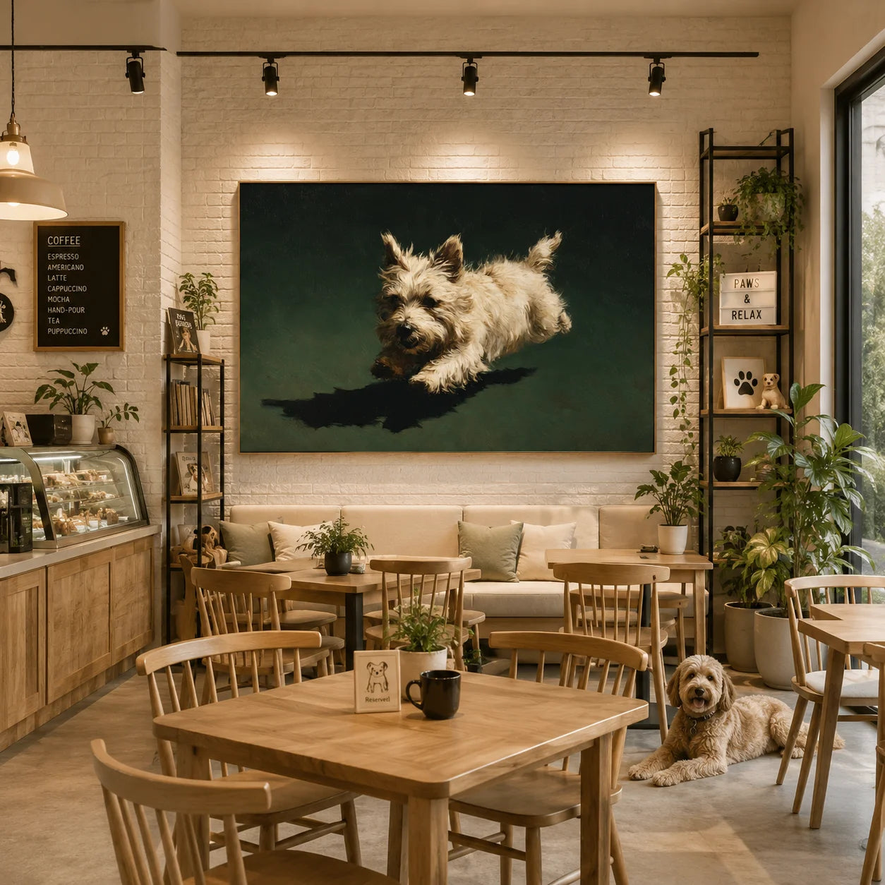 Westie Dog Portrait Hand-Painted Oil Painting, Running White Terrier Pet Wall Art # OA 1039