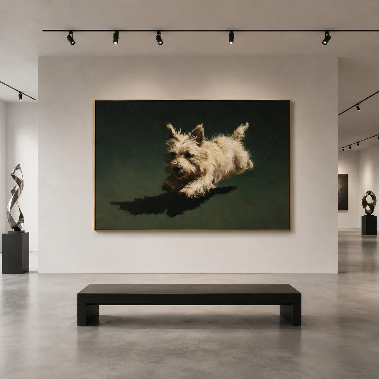 Westie Dog Portrait Hand-Painted Oil Painting, Running White Terrier Pet Wall Art # OA 1039