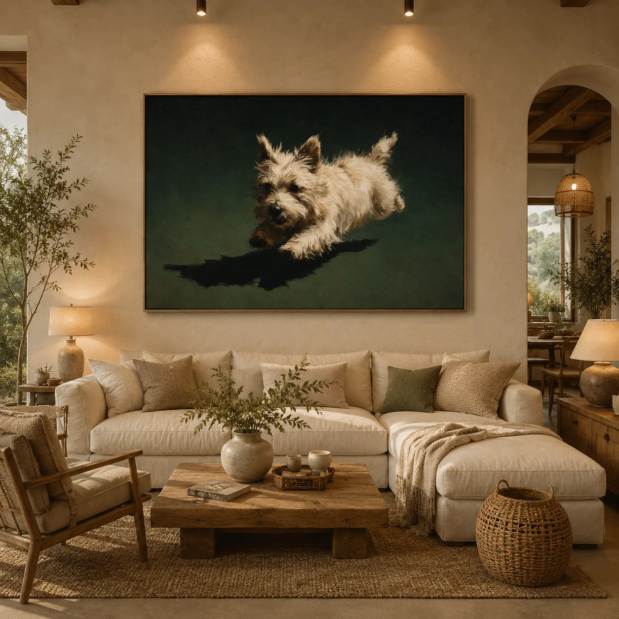 Westie Dog Portrait Hand-Painted Oil Painting, Running White Terrier Pet Wall Art # OA 1039