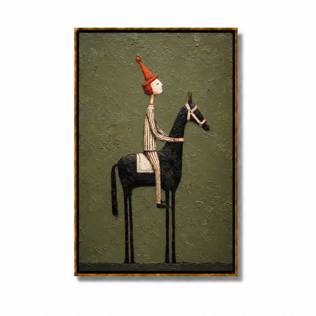 Whimsical Equestrian Hand-Painted Oil Painting, Textured Horse Rider Wall Art for Modern Eclectic Decor#OA 0987