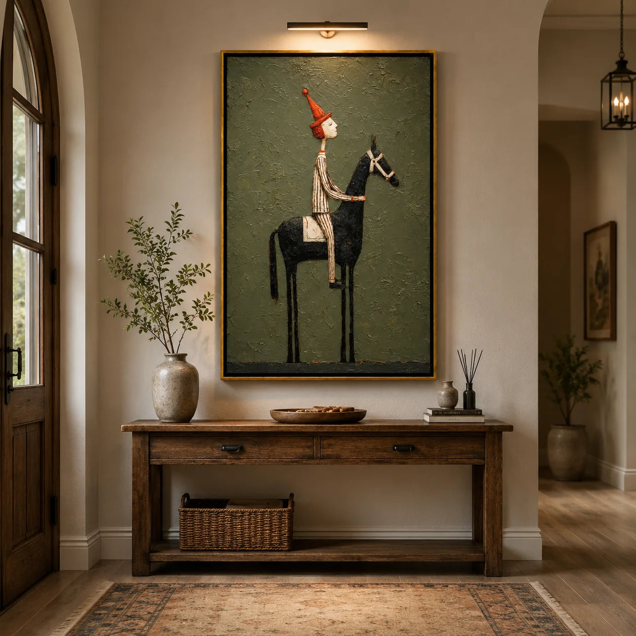 Whimsical Equestrian Hand-Painted Oil Painting, Textured Horse Rider Wall Art for Modern Eclectic Decor#OA 0987