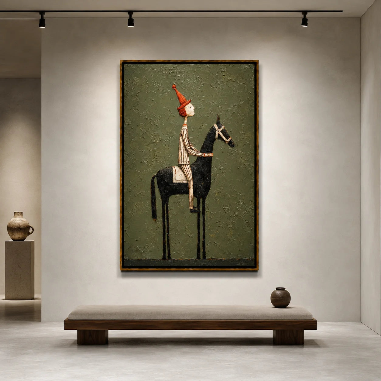 Whimsical Equestrian Hand-Painted Oil Painting, Textured Horse Rider Wall Art for Modern Eclectic Decor#OA 0987