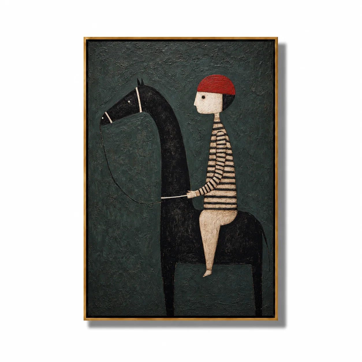 Whimsical Horse Rider Hand-Painted Oil Painting, Textured Modern Folk Art Wall Decor for Kids Room and Home#OA 0961