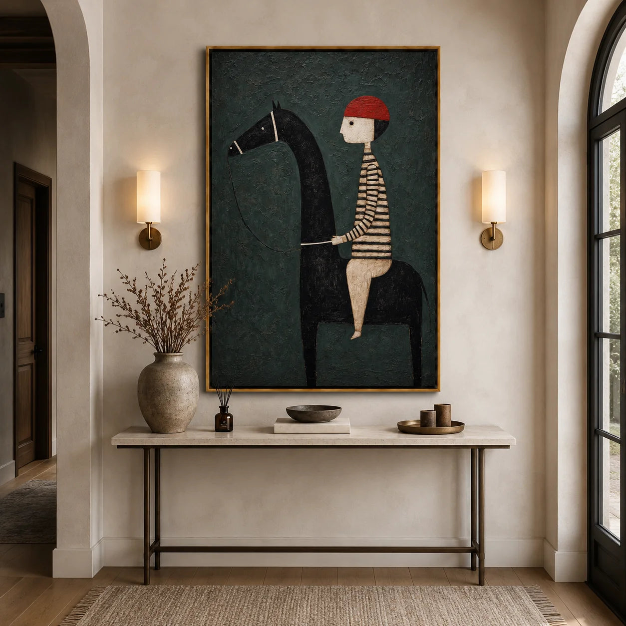 Whimsical Horse Rider Hand-Painted Oil Painting, Textured Modern Folk Art Wall Decor for Kids Room and Home#OA 0961