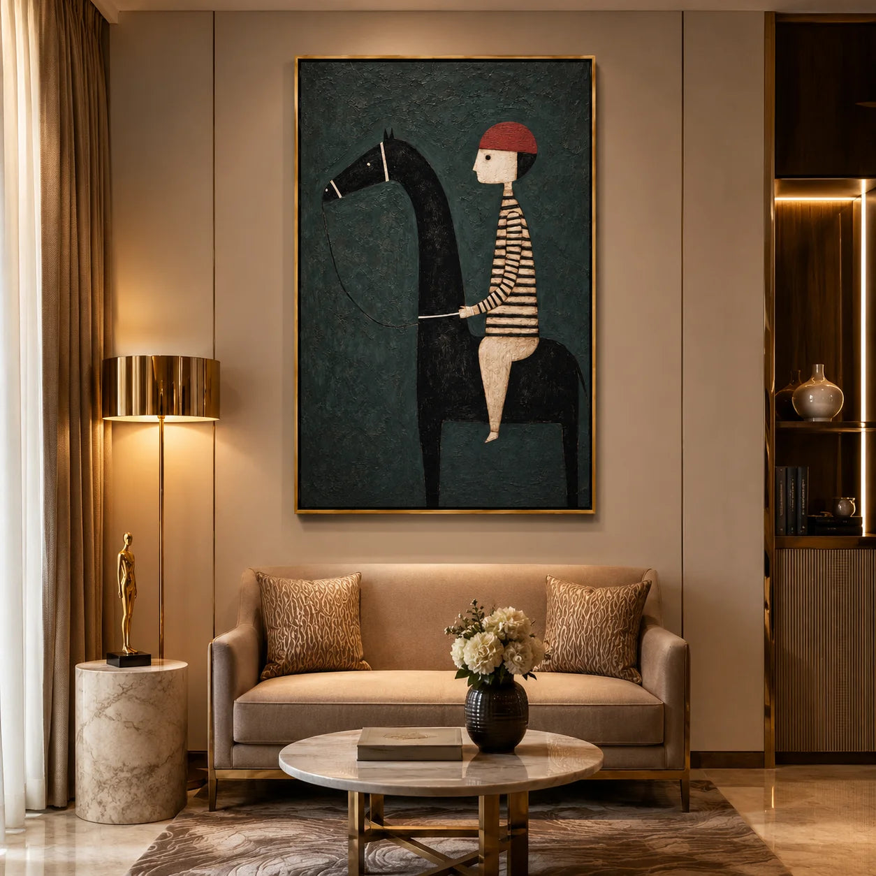 Whimsical Horse Rider Hand-Painted Oil Painting, Textured Modern Folk Art Wall Decor for Kids Room and Home#OA 0961