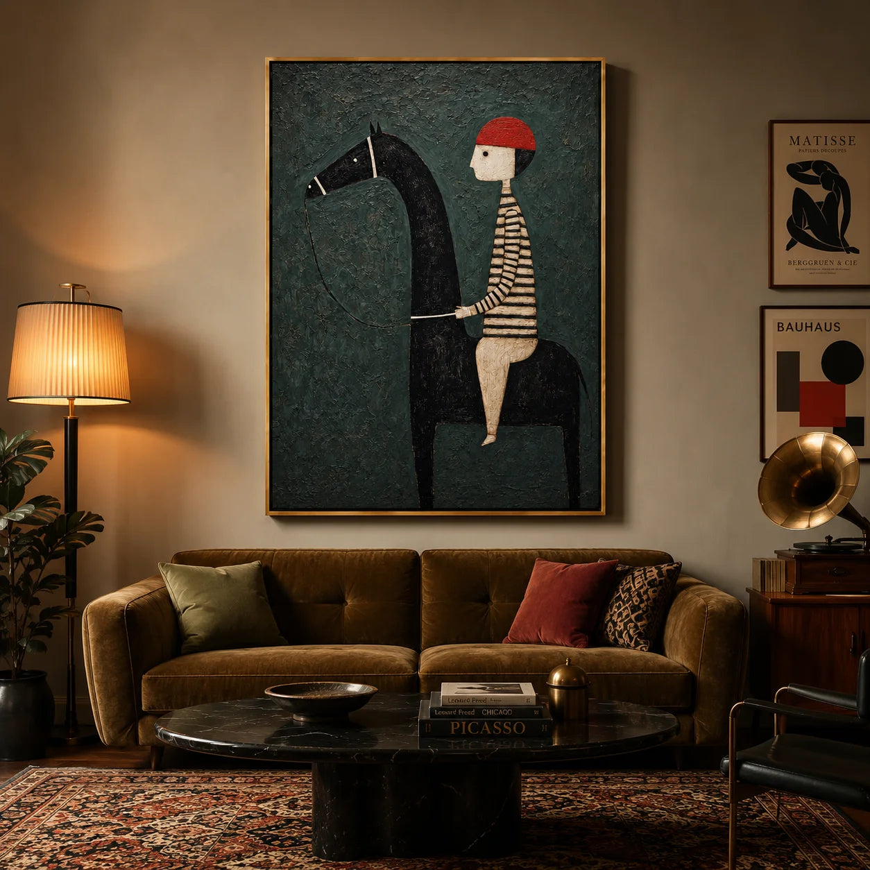 Whimsical Horse Rider Hand-Painted Oil Painting, Textured Modern Folk Art Wall Decor for Kids Room and Home#OA 0961