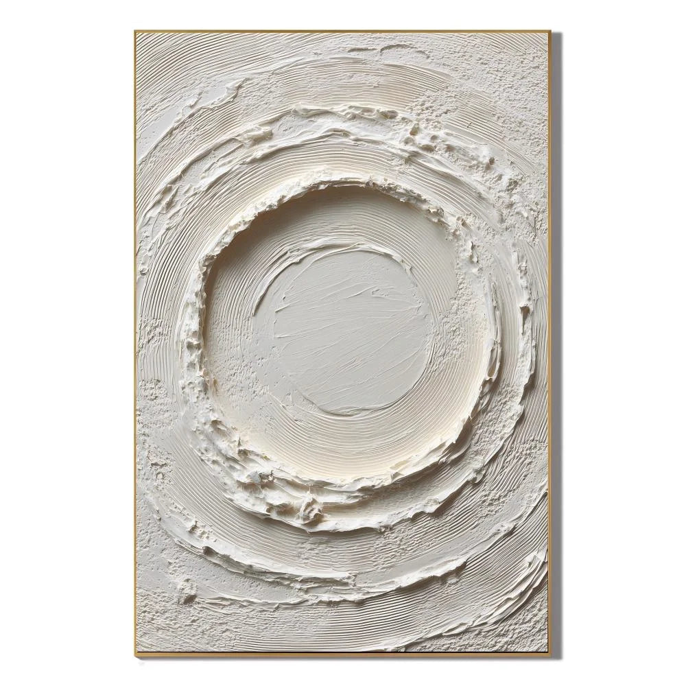 White Circular Textured Wall Art | Wabi-Sabi Impasto Canvas Artwork for Living Room, Bedroom & Office # 1093