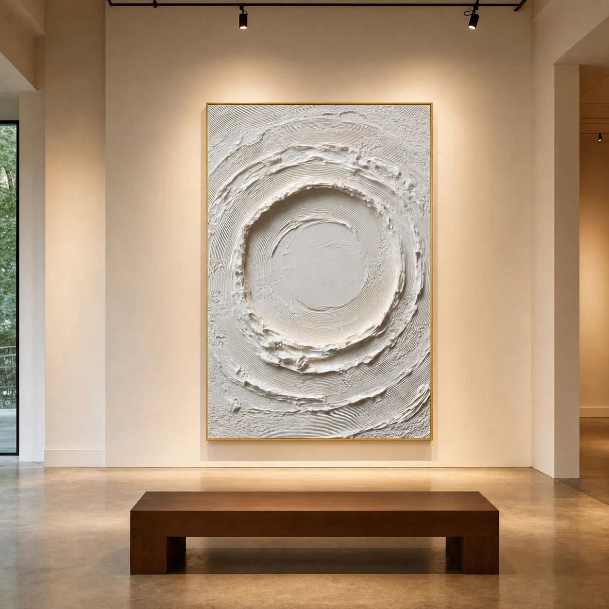 White Circular Textured Wall Art | Wabi-Sabi Impasto Canvas Artwork for Living Room, Bedroom & Office # 1093