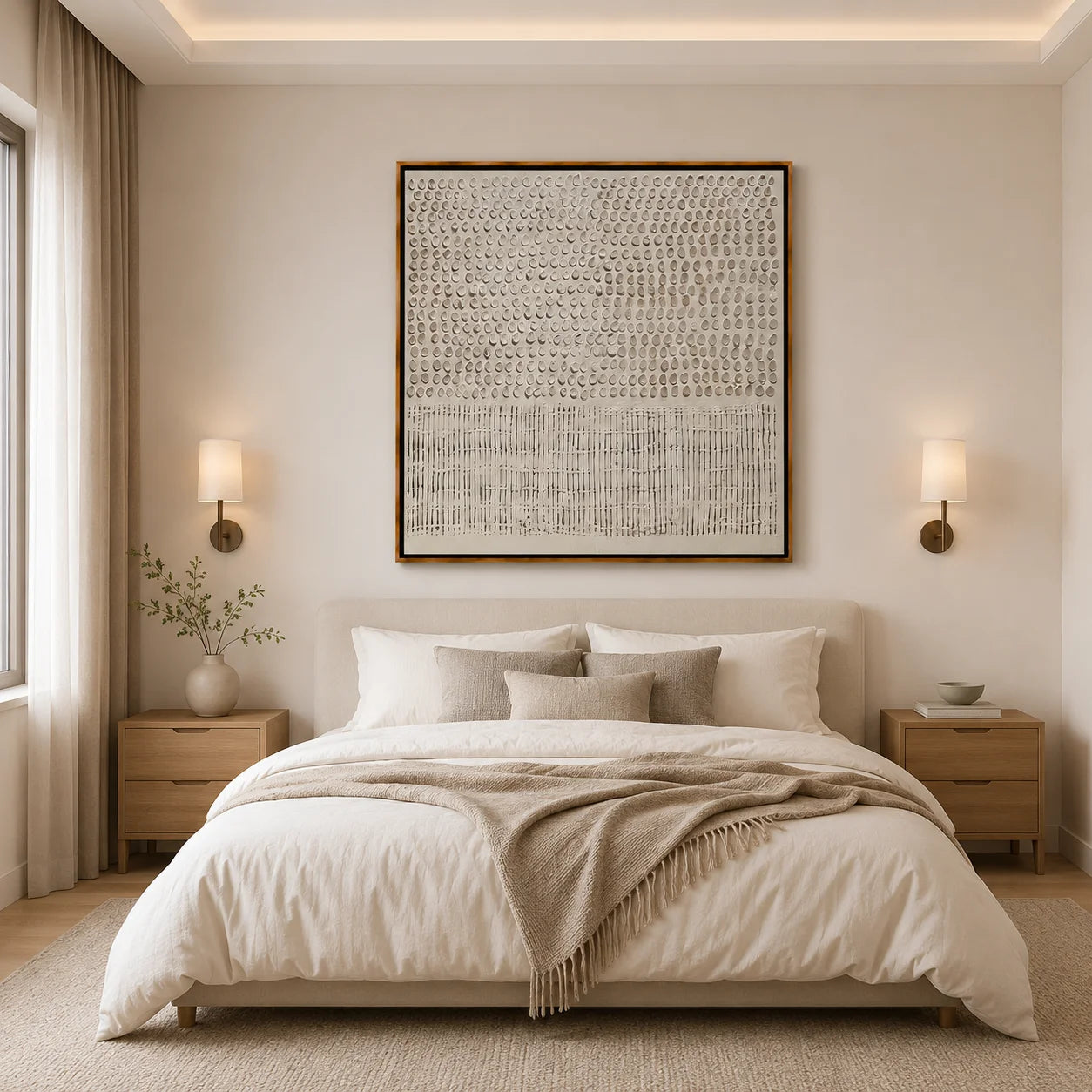 White Minimalist Textured Hand-Painted Oil Painting | Modern Abstract 3D Wall Art for Cream Neutral Decor#OA 1011