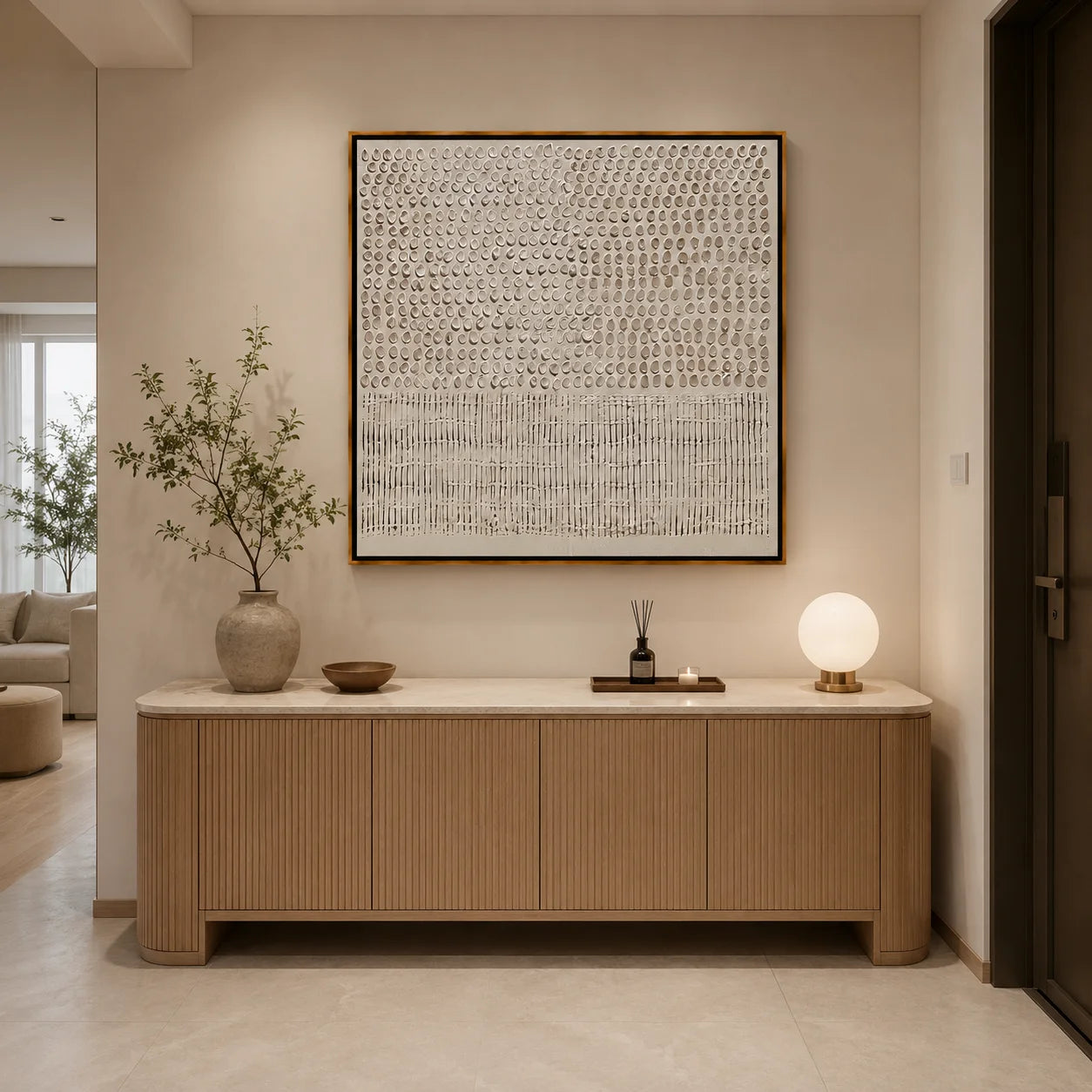 White Minimalist Textured Hand-Painted Oil Painting | Modern Abstract 3D Wall Art for Cream Neutral Decor#OA 1011
