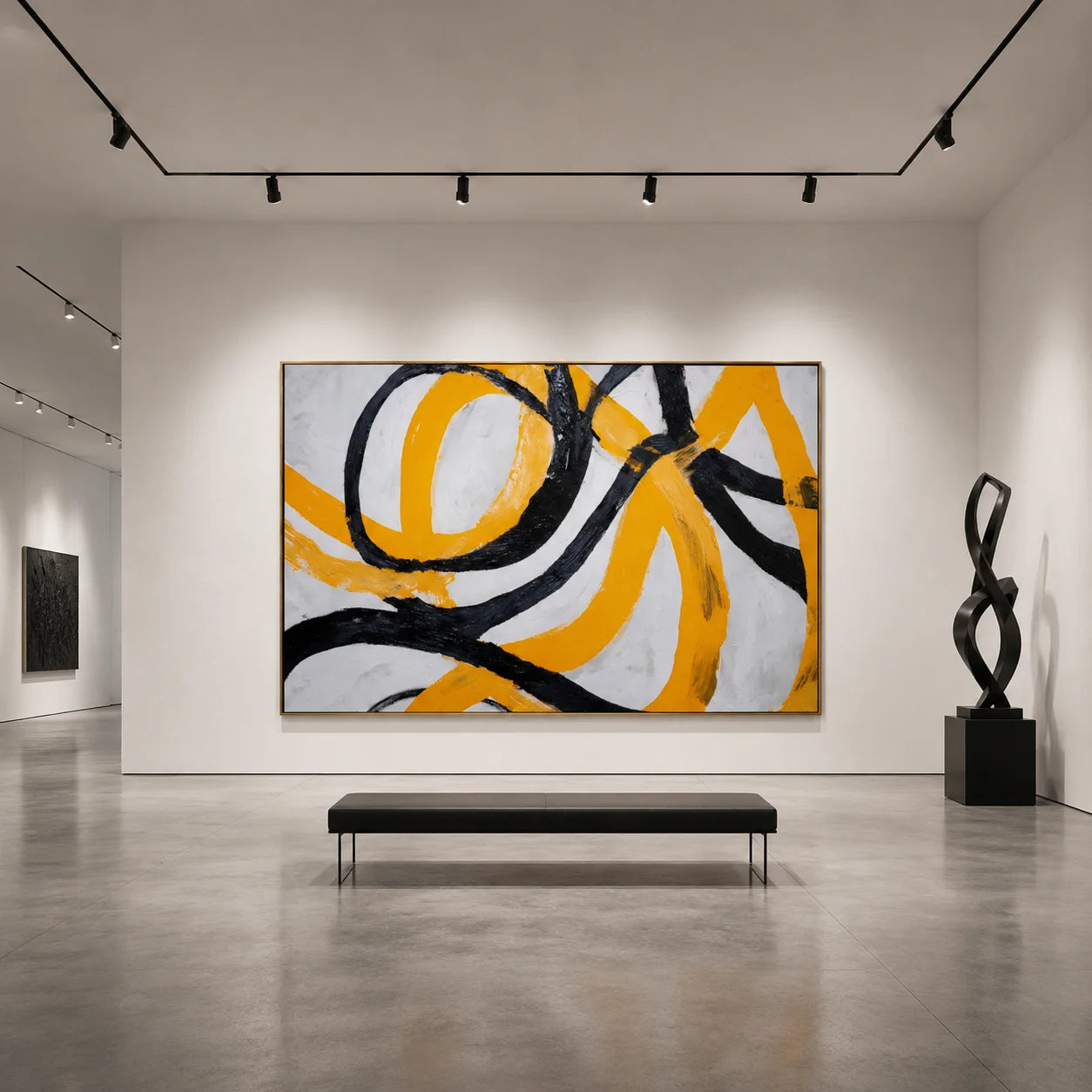 Yellow and Black Abstract Hand-Painted Oil Painting | Modern Textured Canvas Wall Art for Living Room Decor # OA 1036