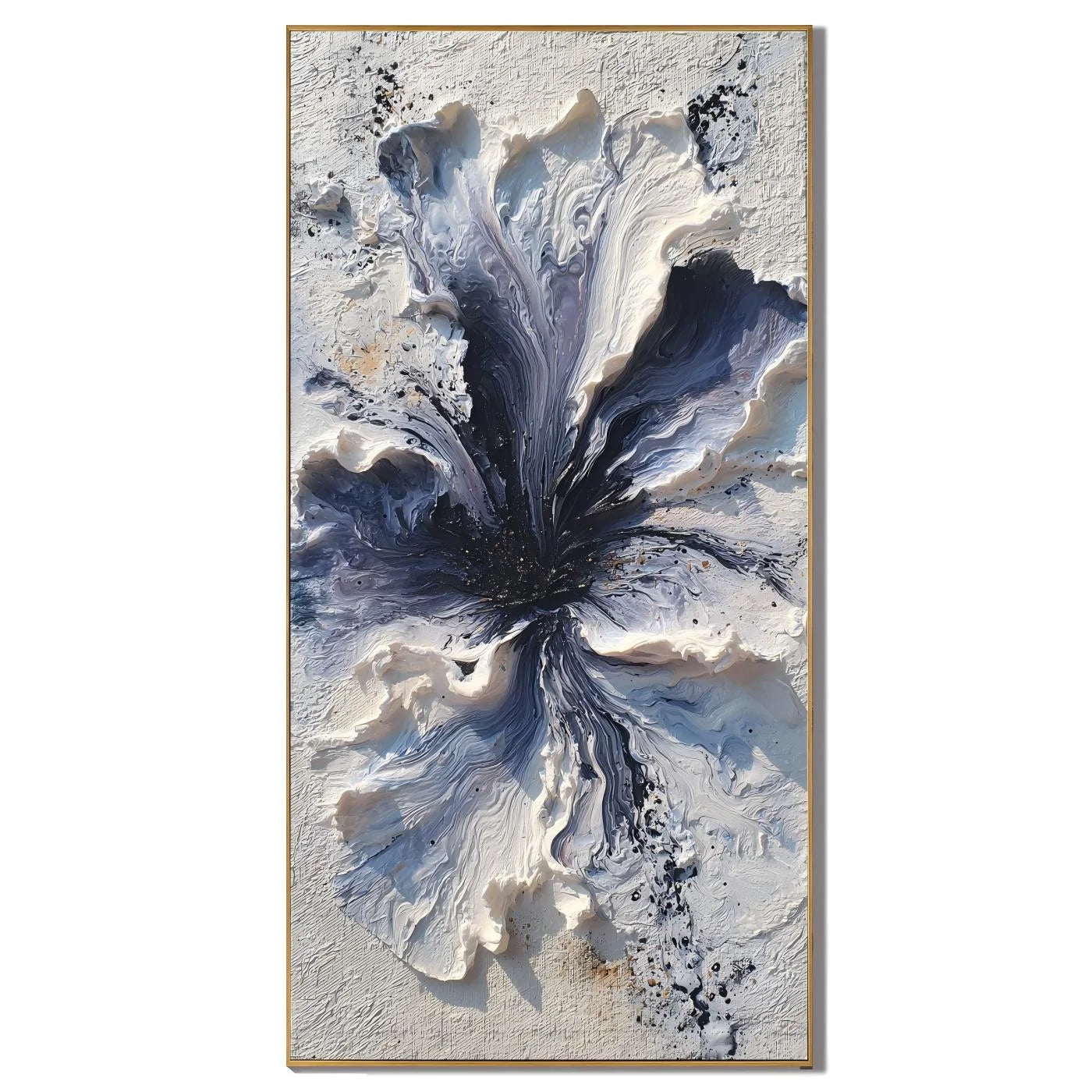 Blue and White 3D Floral Hand-Painted Oil Painting | Textured Abstract Flower Wall Art # OA 1027