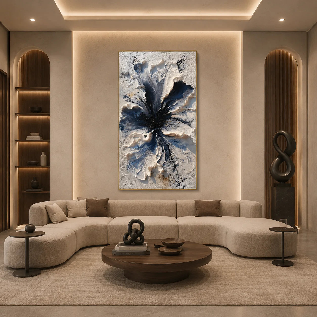 Blue and White 3D Floral Hand-Painted Oil Painting | Textured Abstract Flower Wall Art # OA 1027