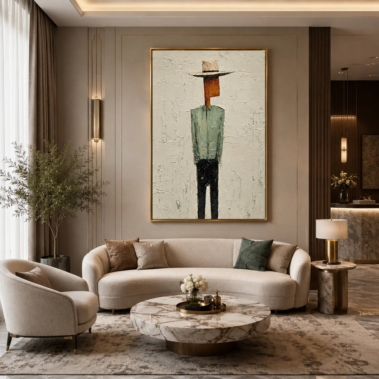 Minimalist Western Cowboy Hand-Painted Oil Painting, Textured Faceless Cowboy Wall Art for Modern Home Decor#OA 0963