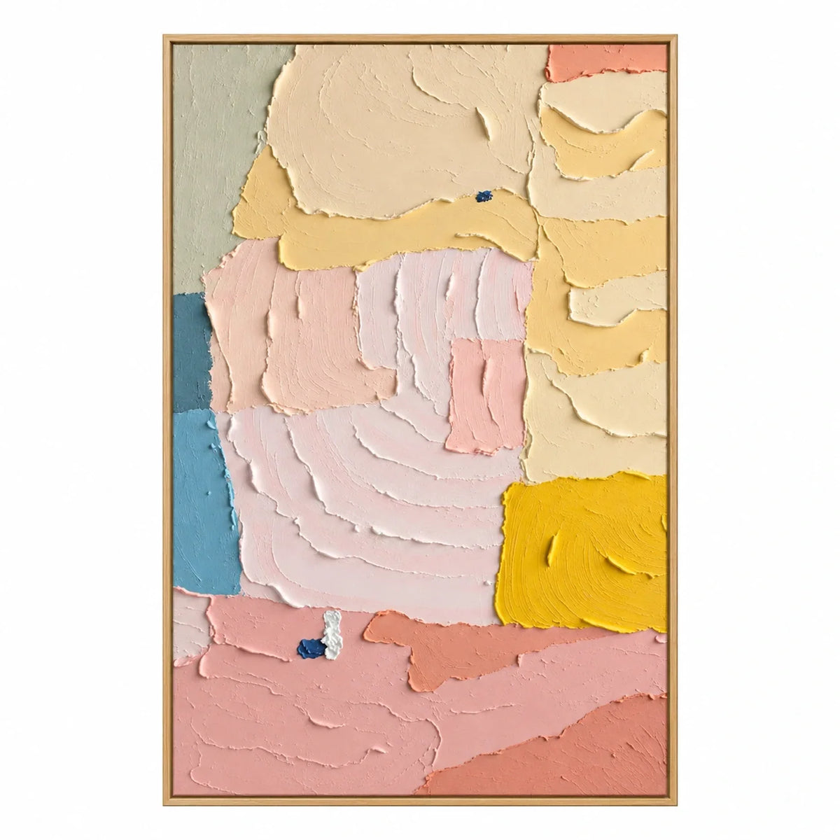 Pastel Pink Yellow and Blue Oil Painting | Broad Raised Color Blocks Vertical Abstract Wall Art #OA 1794