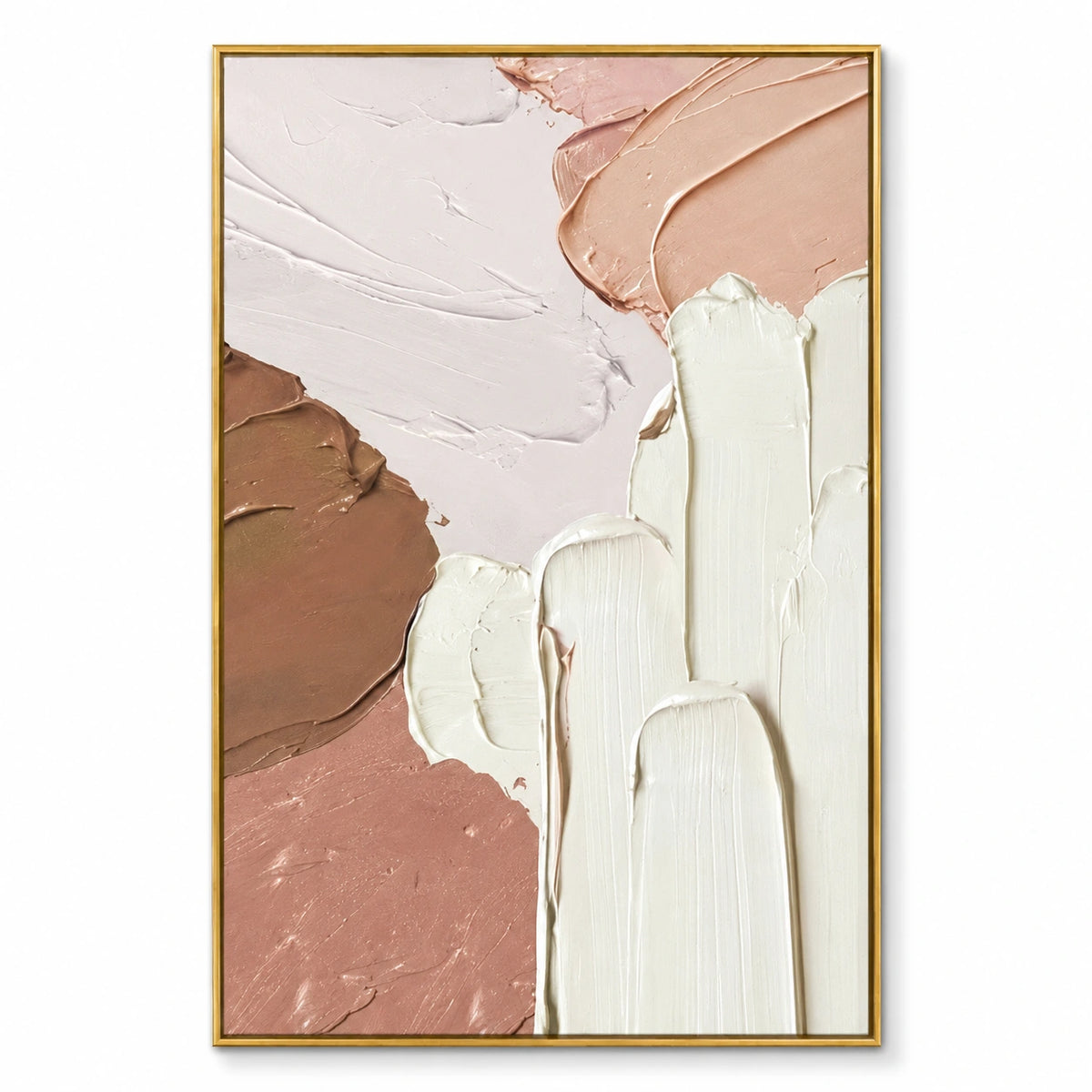 Peach Pink Cream and Brown Oil Painting | Thick Palette Knife Strokes Textured Vertical Abstract Wall Art OA 1759
