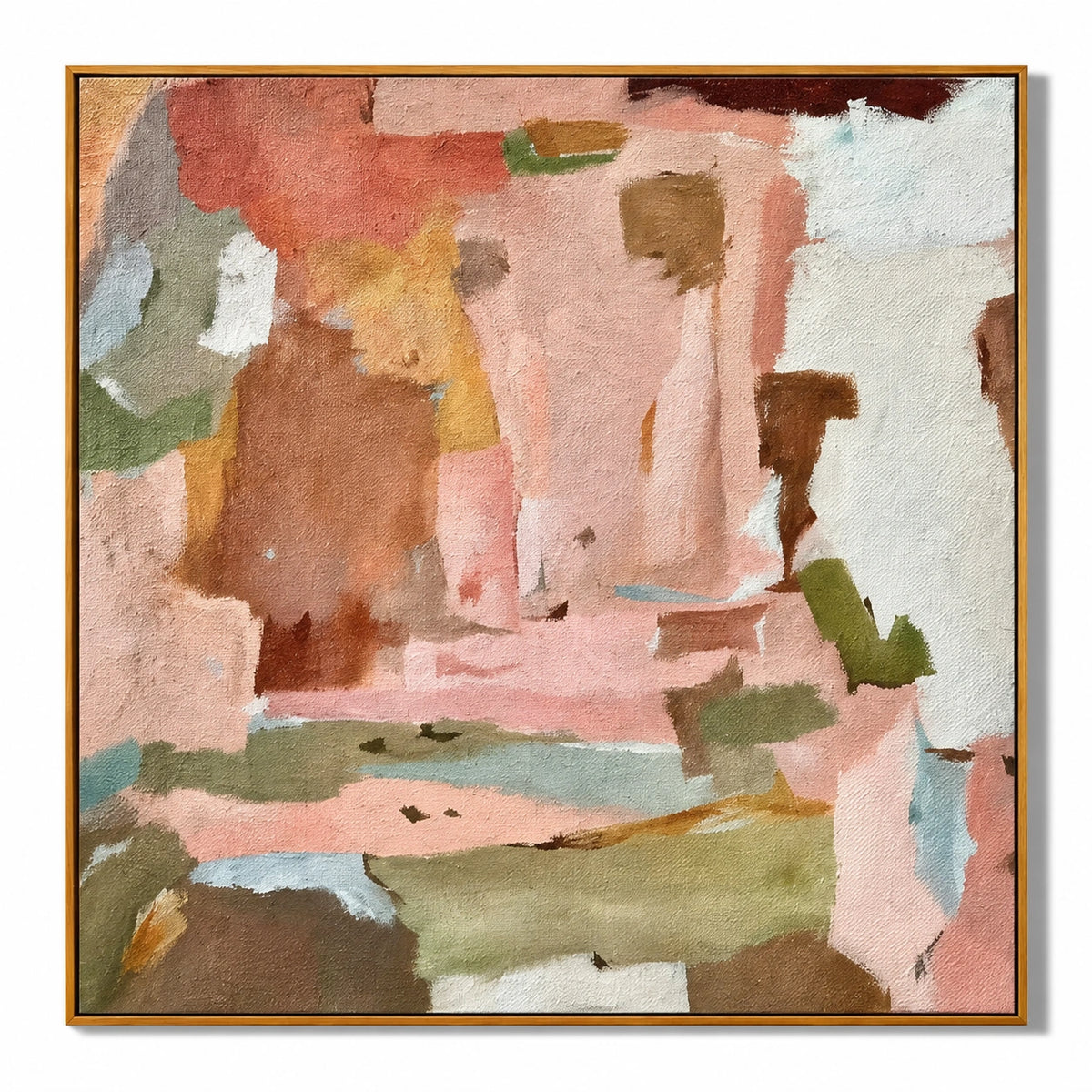 Pink Sage Green and Terracotta Abstract Oil Painting | Soft Color Blocks Modern Square Canvas Wall Art #OA 1697