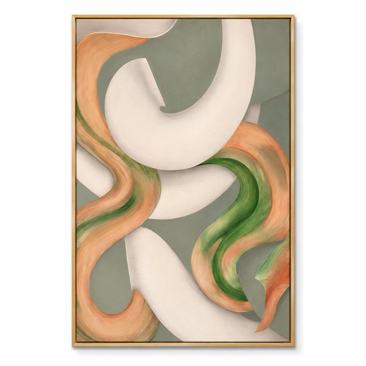 Sage Green Peach and Ivory Abstract Oil Painting | Flowing Organic Curves Modern Vertical Wall Art #OA 1638