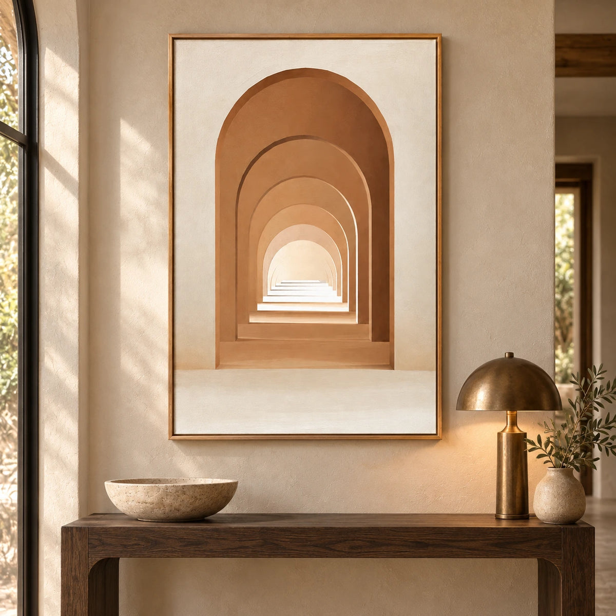Terracotta Archway Oil Painting | Neutral Architectural Perspective Minimalist Vertical Wall Art #OA 1626