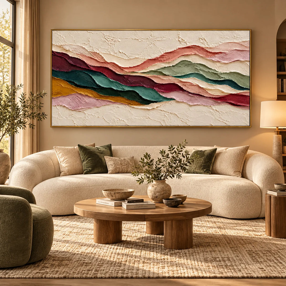 Textured Abstract Mountain Landscape Oil Painting, Hand Painted Earth Tone Impasto Wall Art for Living Room Bedroom | Ownanart