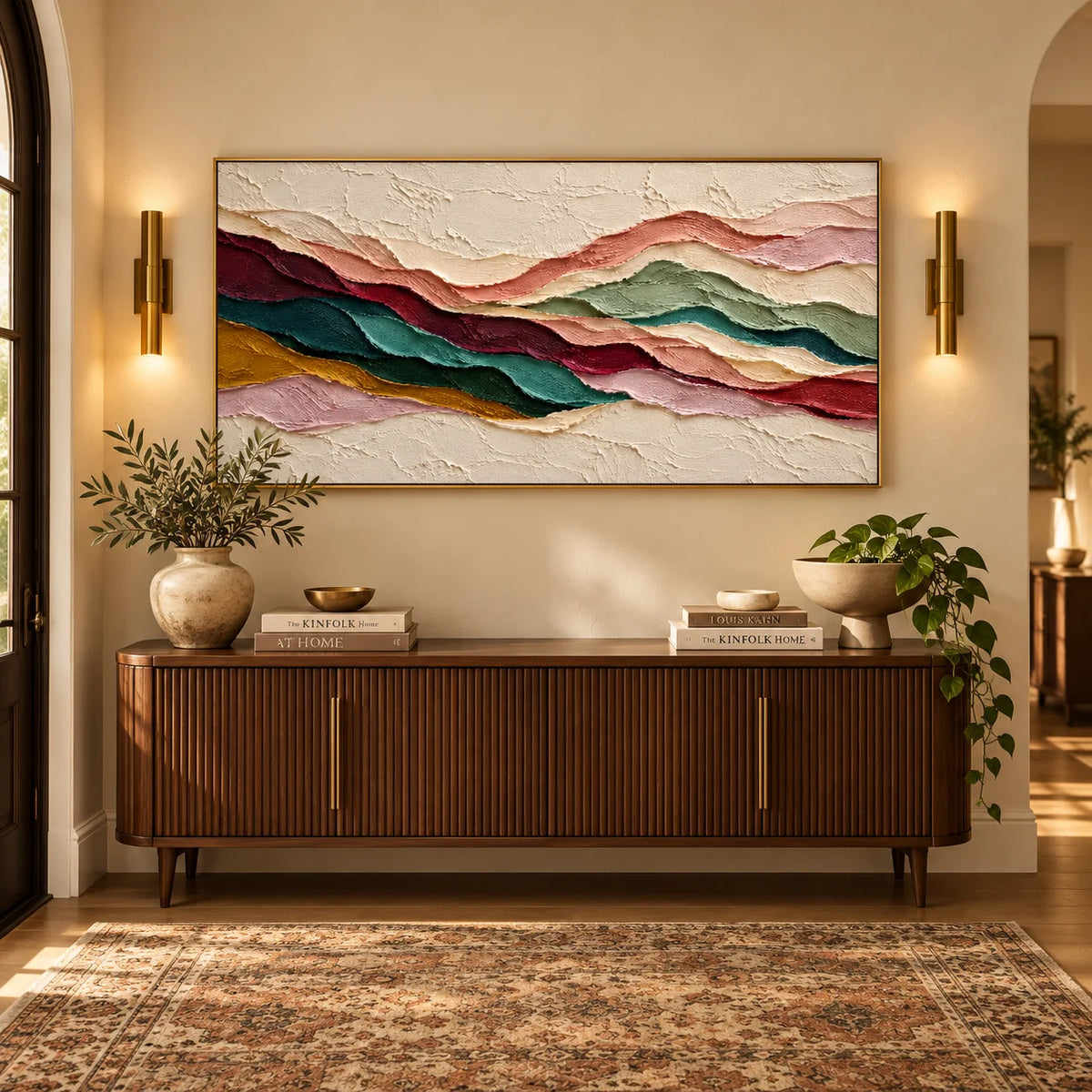 Textured Abstract Mountain Landscape Oil Painting, Hand Painted Earth Tone Impasto Wall Art for Living Room Bedroom | Ownanart