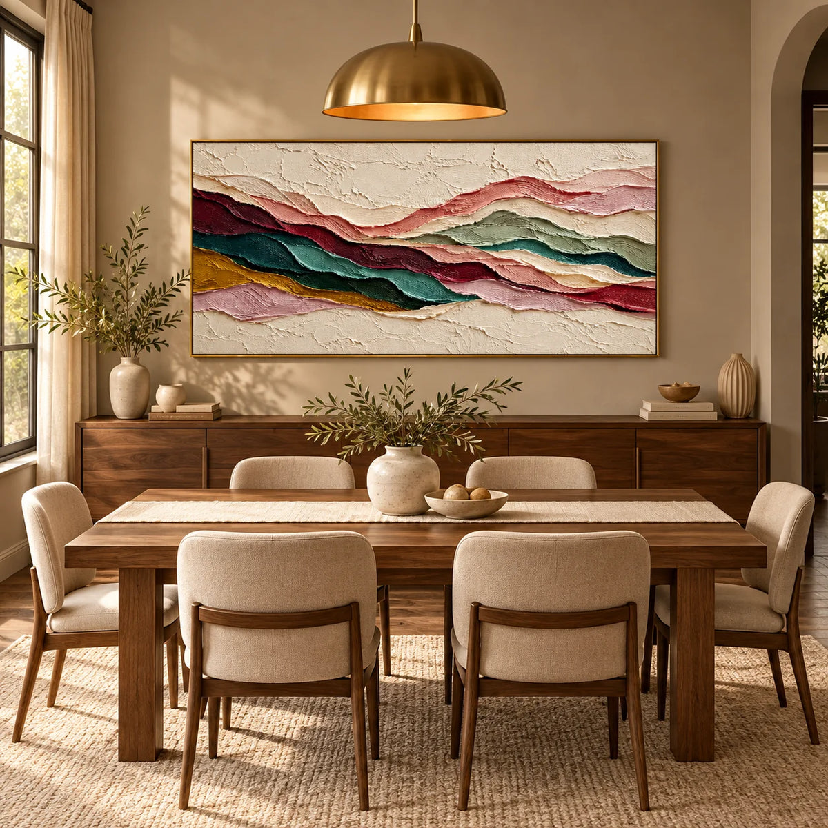 Textured Abstract Mountain Landscape Oil Painting, Hand Painted Earth Tone Impasto Wall Art for Living Room Bedroom | Ownanart