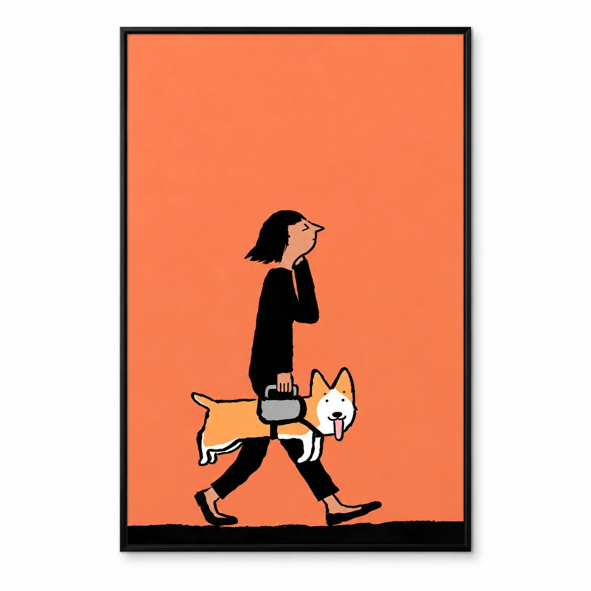 Whimsical Woman and Corgi Oil Painting | Orange Figurative Dog Wall Art #OA 1617