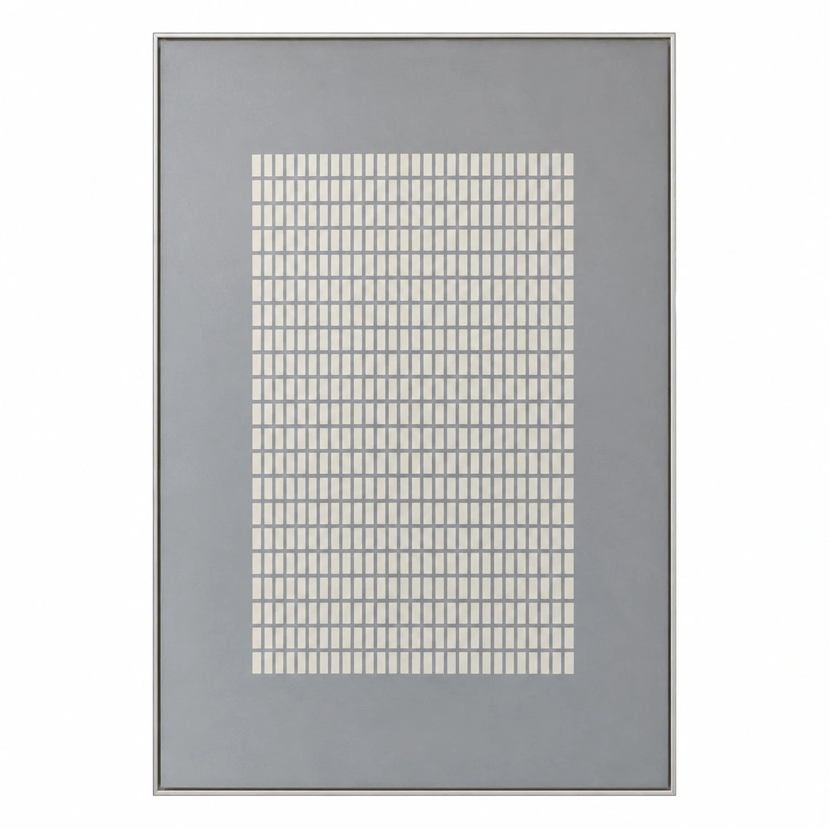 White Grid on Grey Oil Painting | Repeated Raised Rectangles Vertical Minimalist Geometric Canvas Wall Art #OA 1832