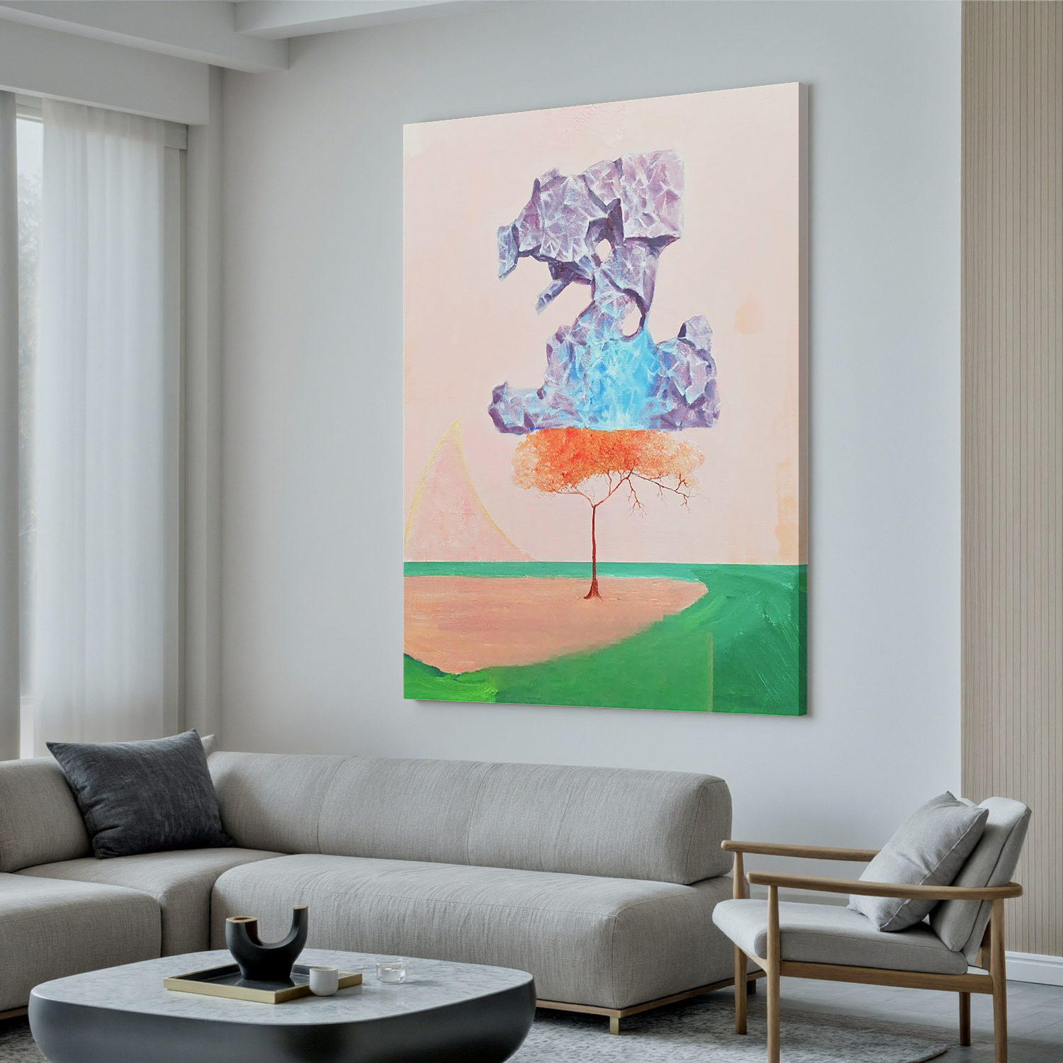 Floating Crystal Tree-Surreal Floating Crystal Tree Wall Art
