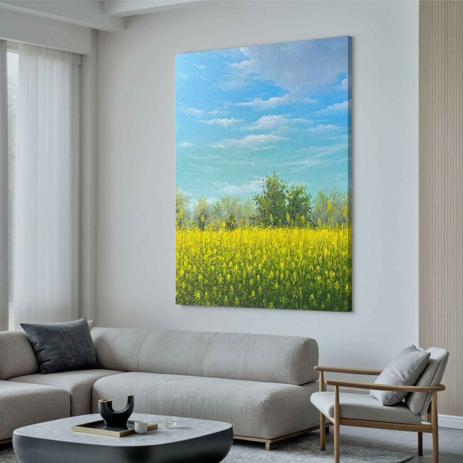 Yellow Rapeseed Flower Field Wall Art โ Spring Countryside Landscape Canvas Painting for Living Room Decor #OA 0811