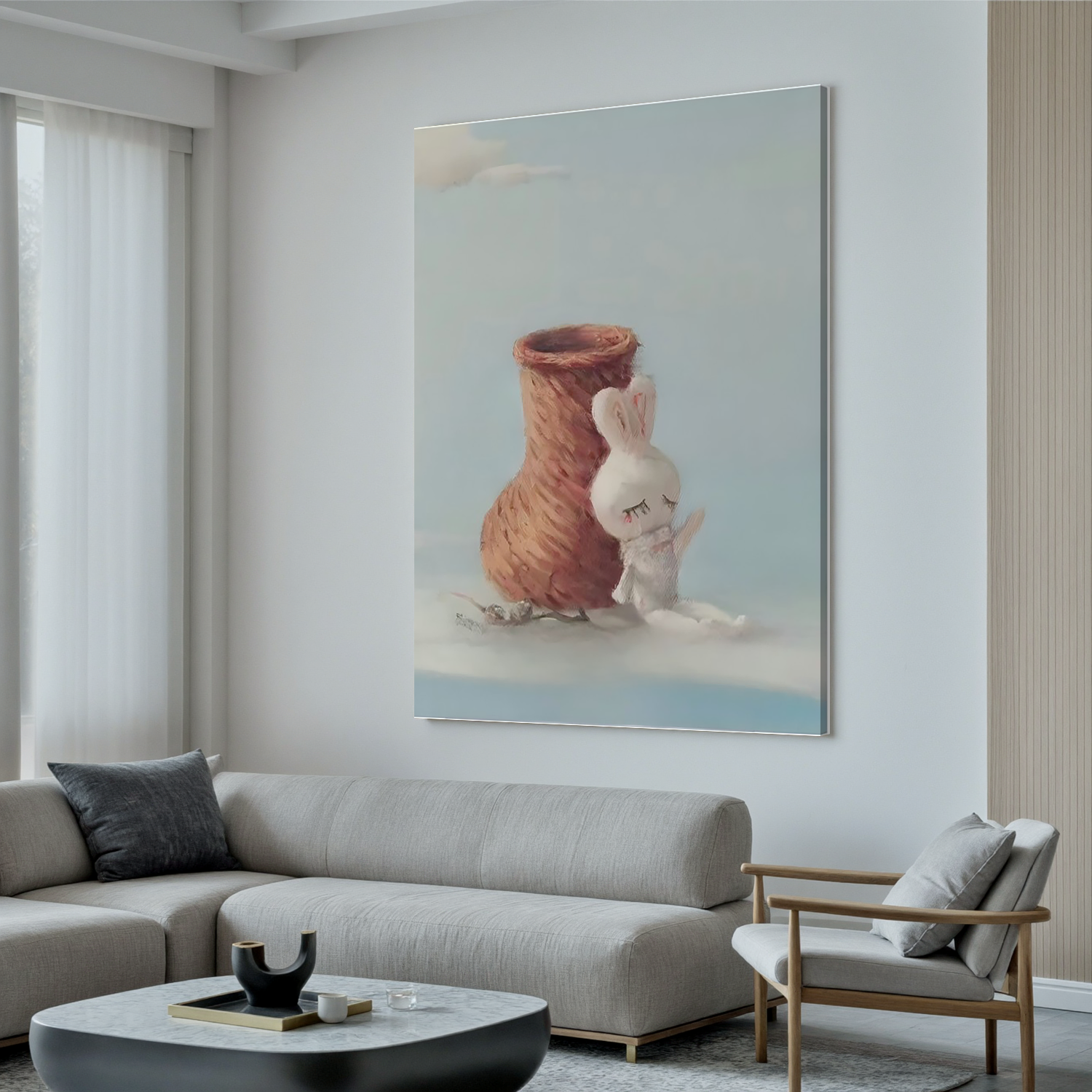 Little Rabbit and the Vase-Cute Rabbit Still Life Wall Art