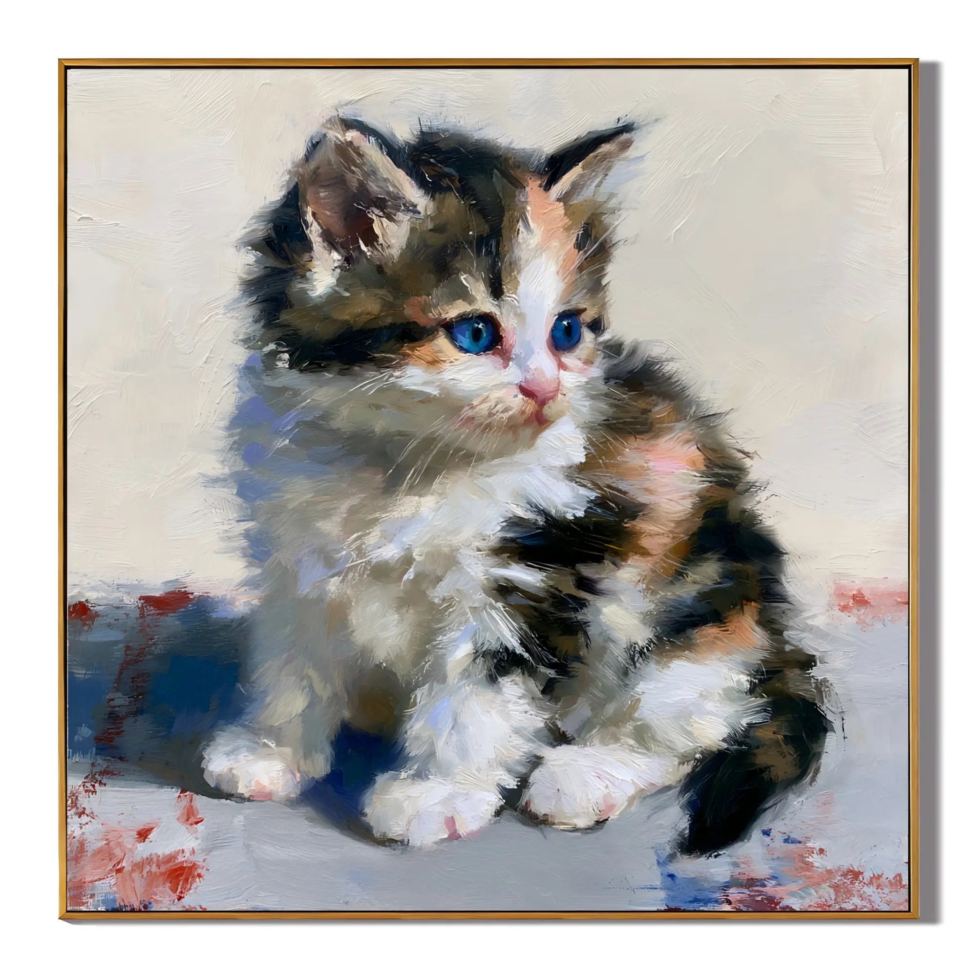 Cute Blue-Eyed Kitten Hand-Painted Oil Painting | Original Cat Wall Art for Living Room, Bedroom & Nursery