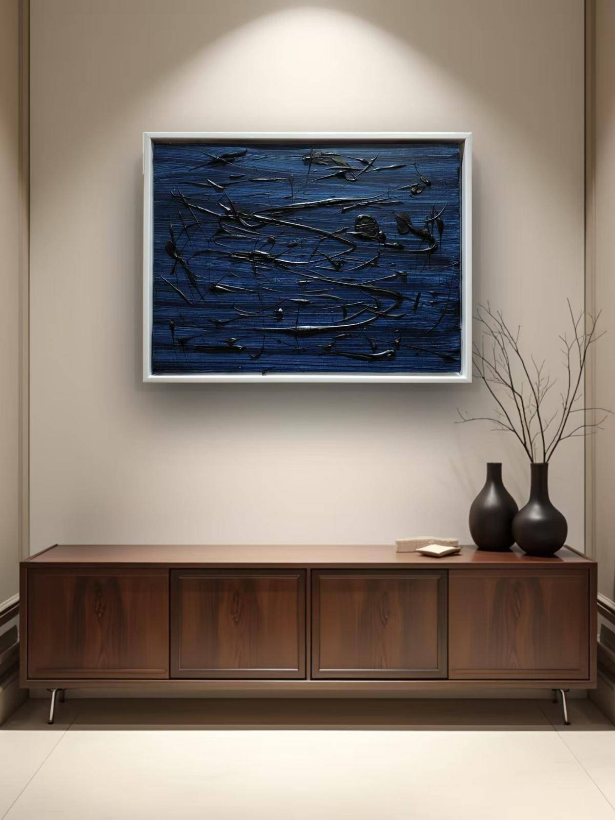 Blue Energy(24''x 32''/ 60 x 80 CM/Stretched + White Wooden Frame)