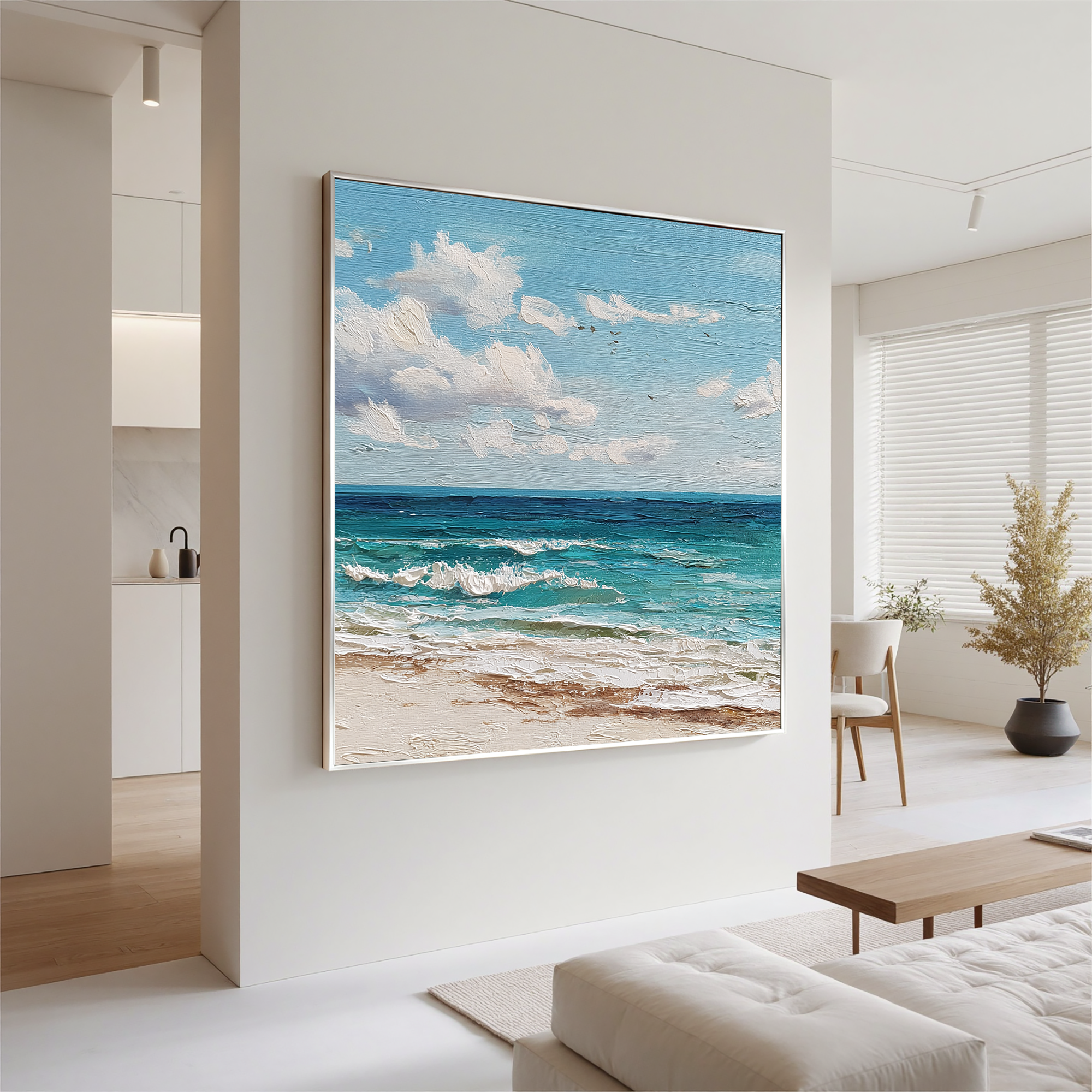 Large Coastal Beach Wall Art – Ocean Seascape Canvas Painting for Modern Living Room Decor#OA 0832