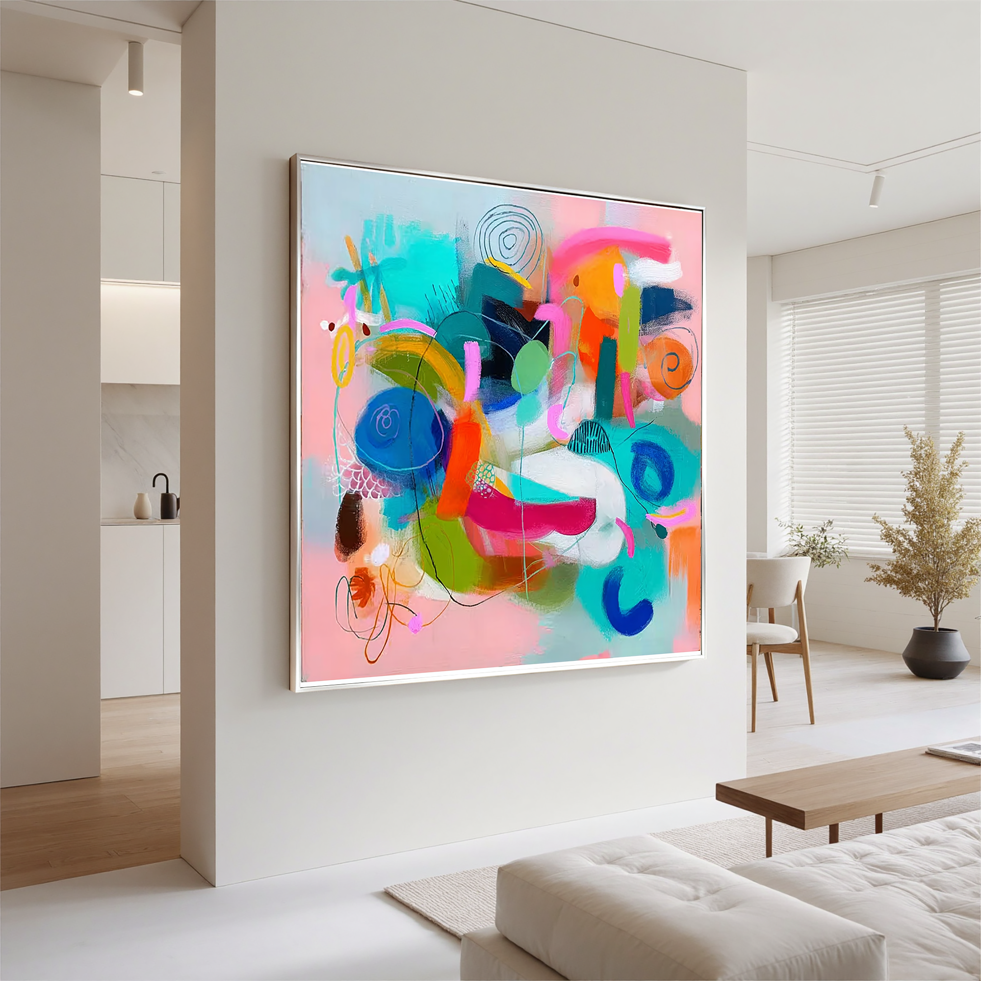 Abstract Colorful Modern Oil Painting Canvas – Contemporary Geometric Wall Art for Living Room Home Decor#OA 0473