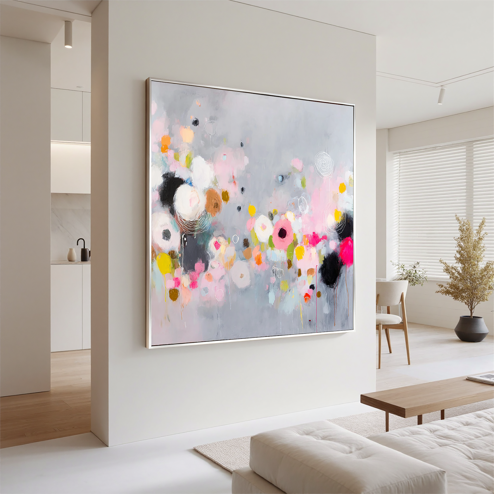Abstract Soft Floral Oil Painting Canvas – Modern Pastel Flower Wall Art for Living Room Contemporary Home Decor#OA 0470