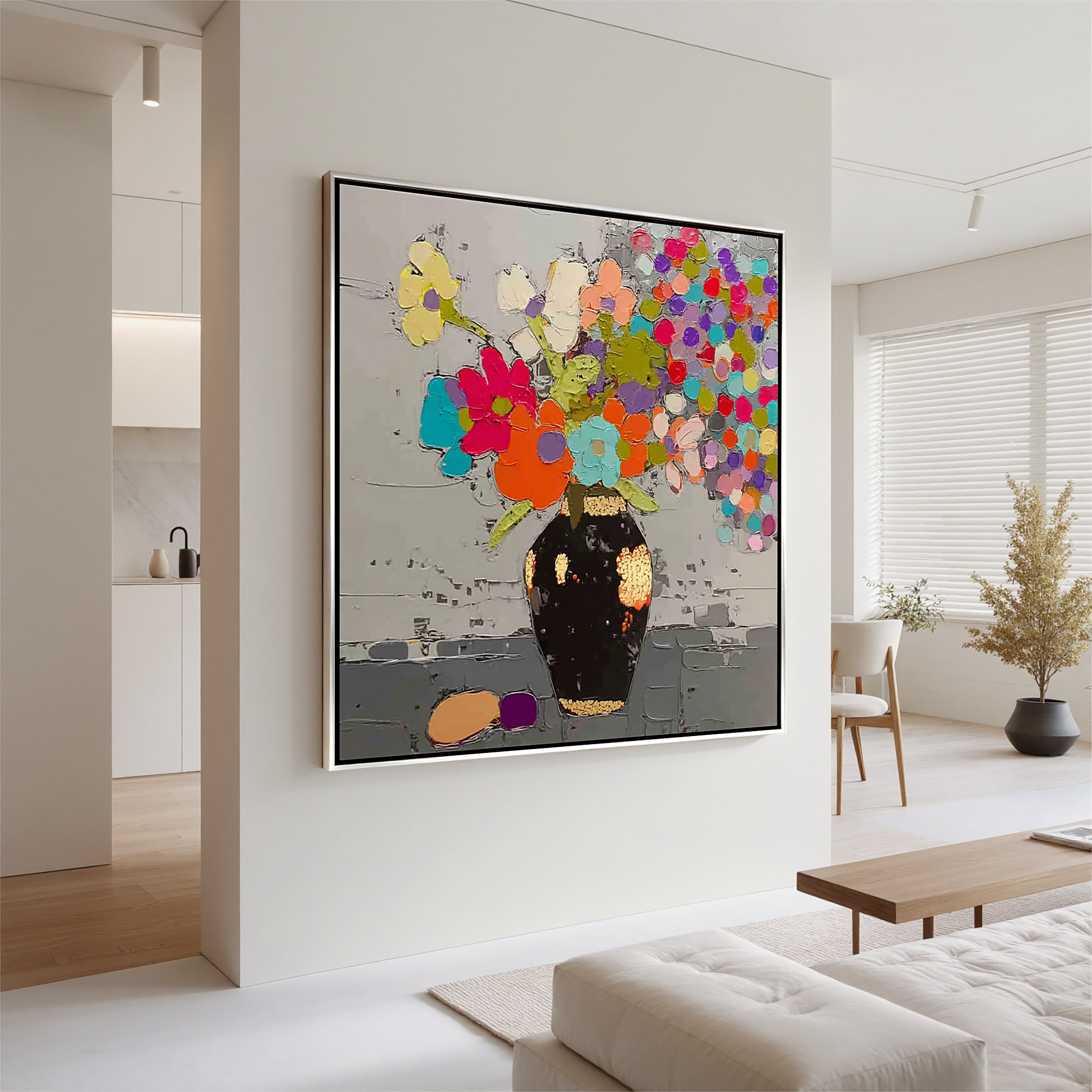 Colorful Floral Oil Painting Canvas – Modern Abstract Flower Vase Wall Art for Living Room Home Decor#OA 0458
