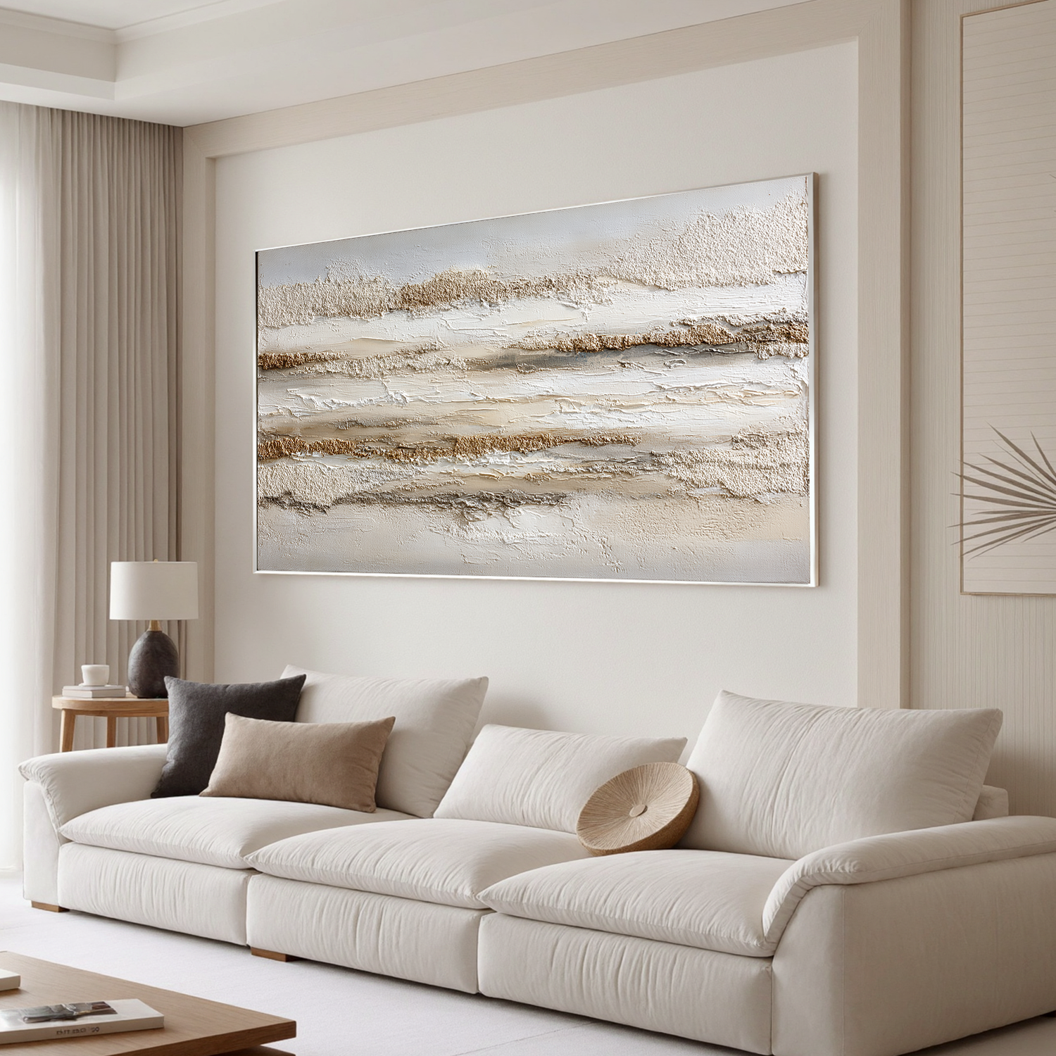 Neutral Textured Abstract Canvas Wall Art – Minimalist Beige Modern Painting for Living Room Decor#OA 0822
