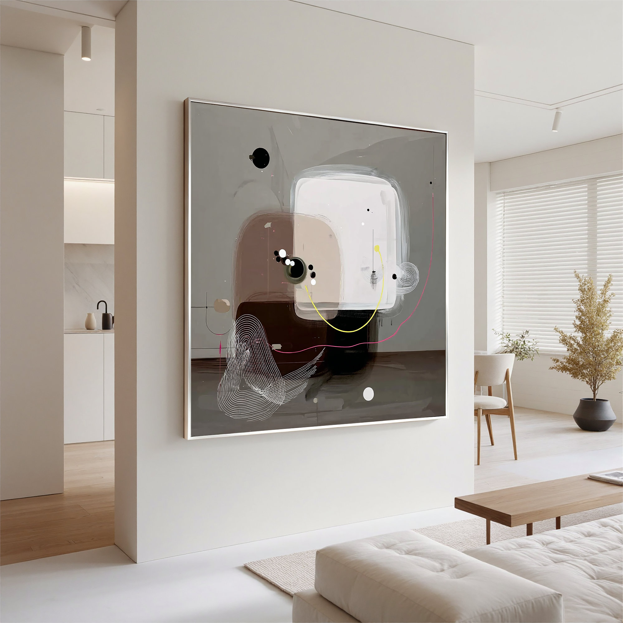 Modern Abstract Geometric Wall Art – Minimalist Neutral Canvas Painting for Contemporary Living Room Decor #OA 0435