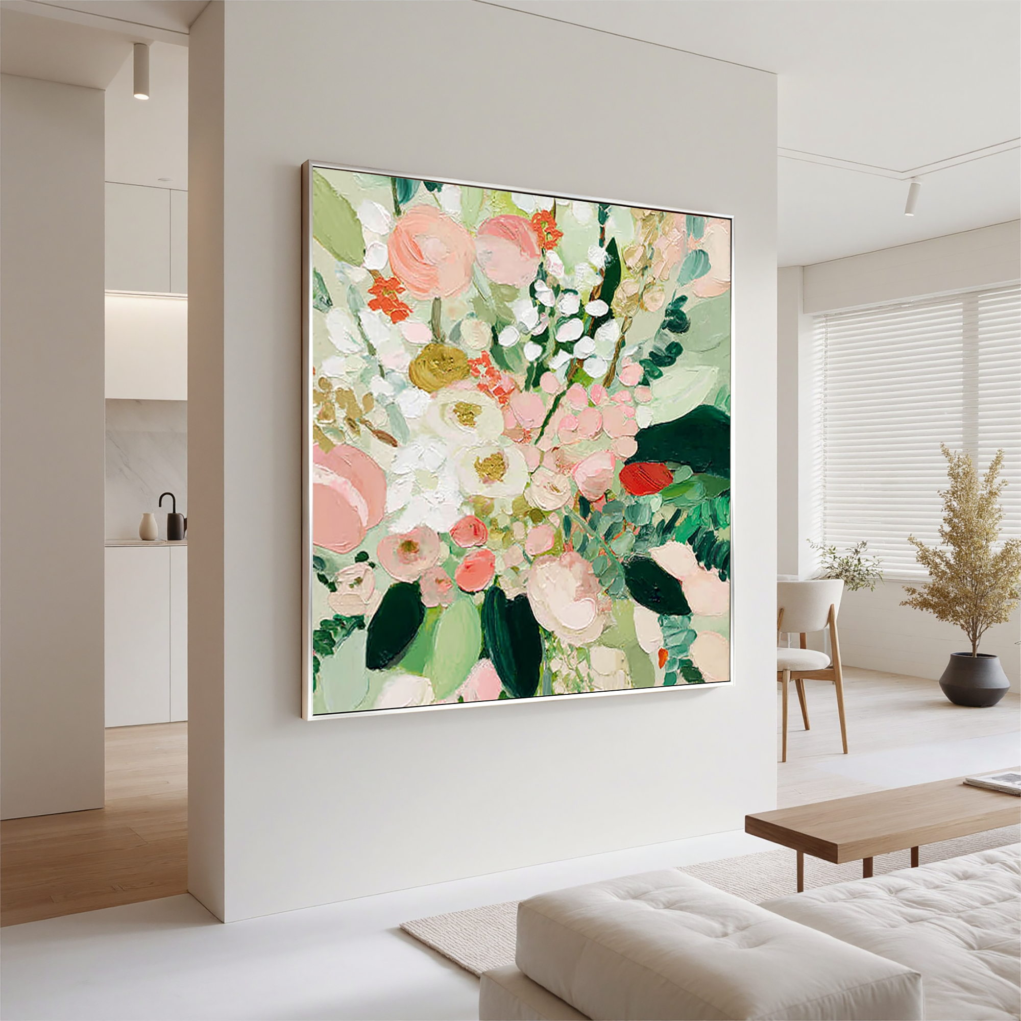 Soft Floral Oil Painting Canvas – Pastel Flower Wall Art for Living Room Elegant Home Decor#OA 0485