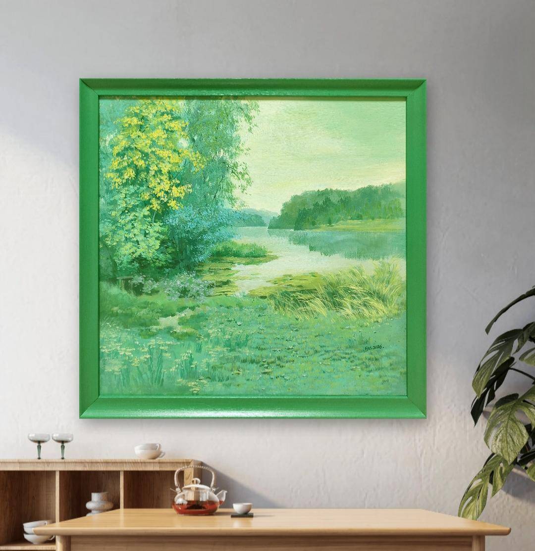 Emerald green(32''x 32''/ 80 x 80 CM/Stretch+Green Frame)