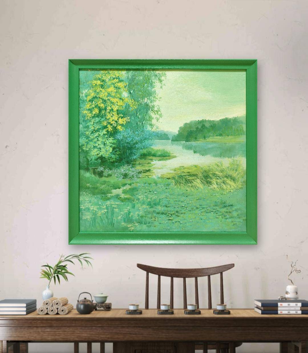 Emerald green(32''x 32''/ 80 x 80 CM/Stretch+Green Frame)