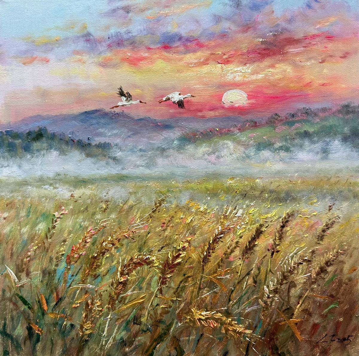 Dawn Over Golden Fields(40''x 40''/ 100 x 100 CM/Frameless Stretched)